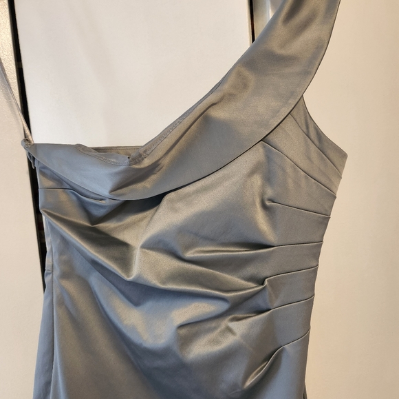 The Limited Silver/Grey Off The Shoulder Pleated Waist Evening Dress - Picture 9 of 13